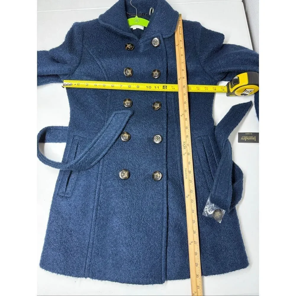 NWT Laundry by Shelli Segal Wool Blend Blue Sz 6 Belted Double Breasted Jacket
